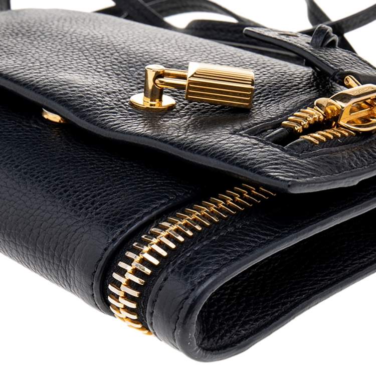 Pre Owned Tom Ford Black Leather Alix Zip and Padlock Crossbody Bag