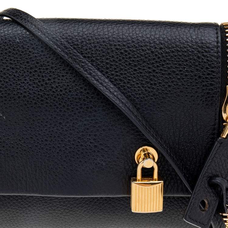 Pre Owned Tom Ford Black Leather Alix Zip and Padlock Crossbody Bag
