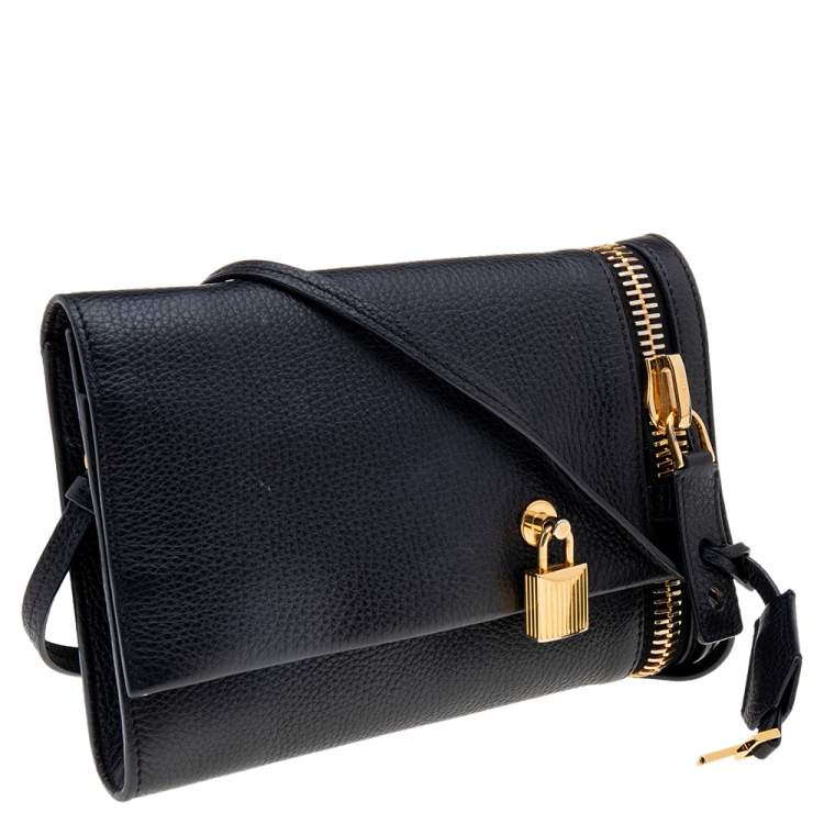 Pre Owned Tom Ford Black Leather Alix Zip and Padlock Crossbody Bag
