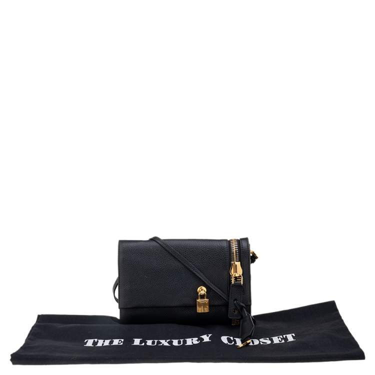 Pre Owned Tom Ford Black Leather Alix Zip and Padlock Crossbody Bag