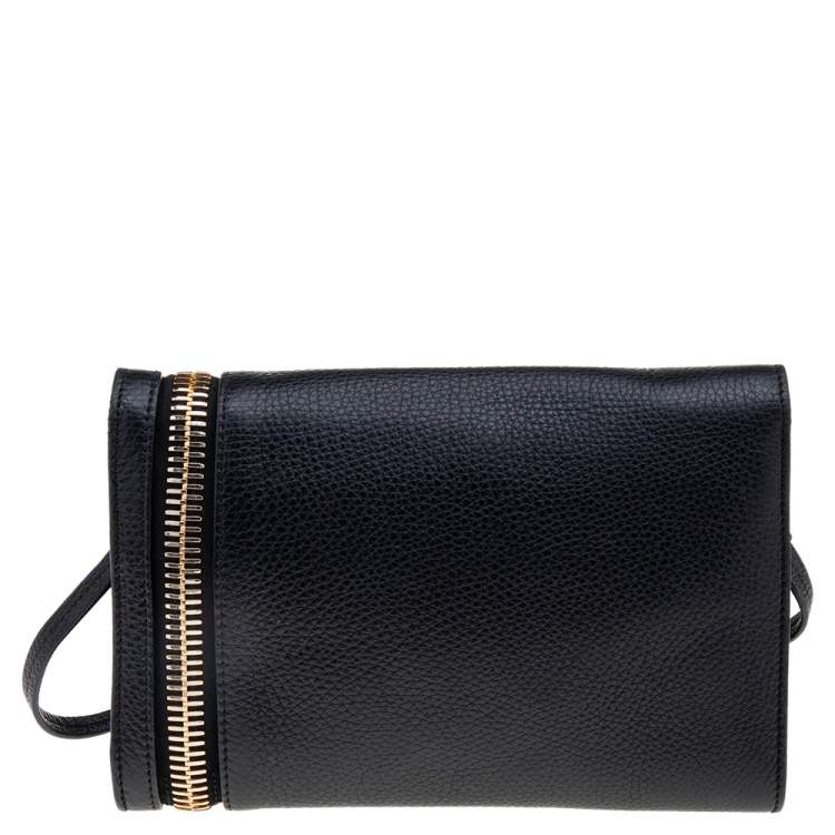Pre Owned Tom Ford Black Leather Alix Zip and Padlock Crossbody Bag