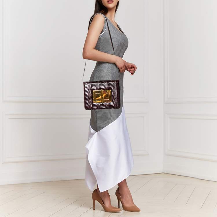 Pre Owned Tom Ford Burgundy Snakeskin Large Natalia Shoulder Bag