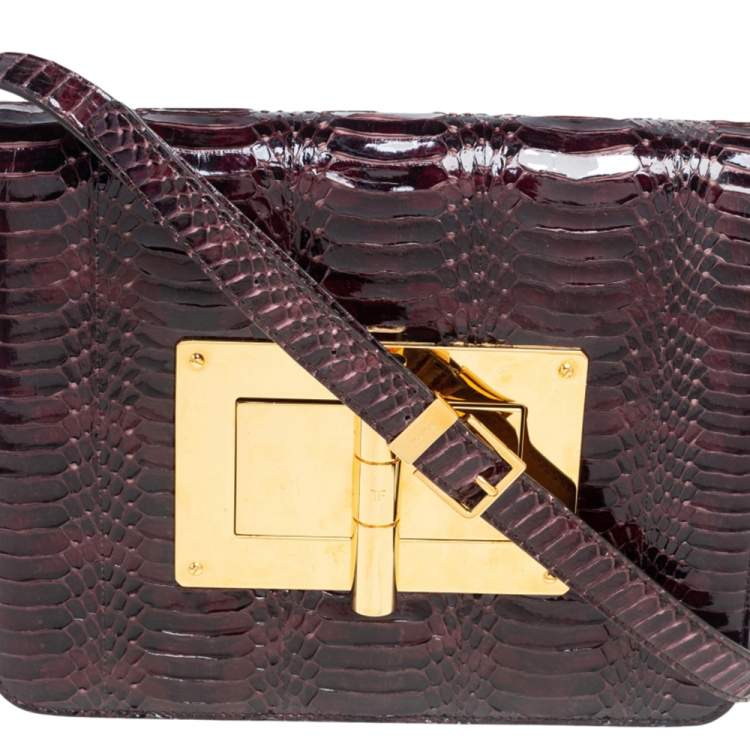 Pre Owned Tom Ford Burgundy Snakeskin Large Natalia Shoulder Bag