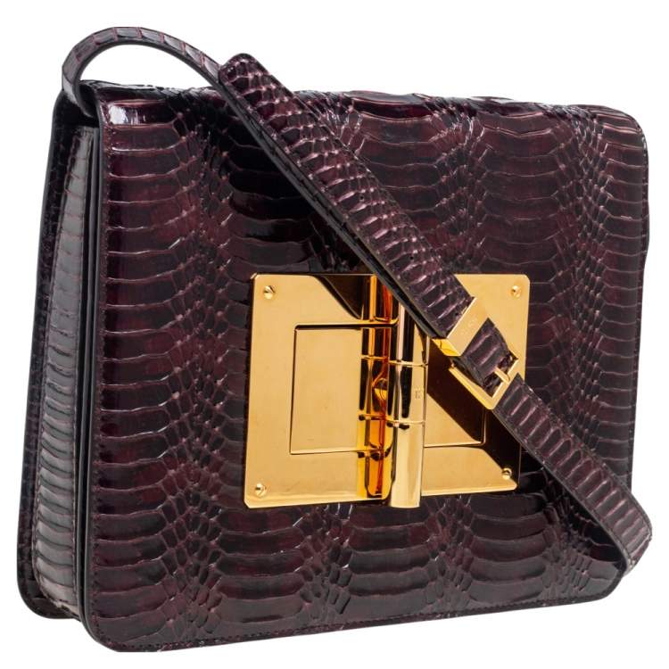 Pre Owned Tom Ford Burgundy Snakeskin Large Natalia Shoulder Bag