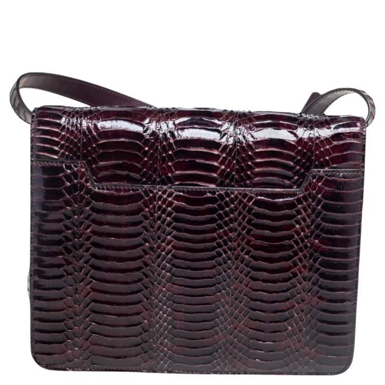 Pre Owned Tom Ford Burgundy Snakeskin Large Natalia Shoulder Bag