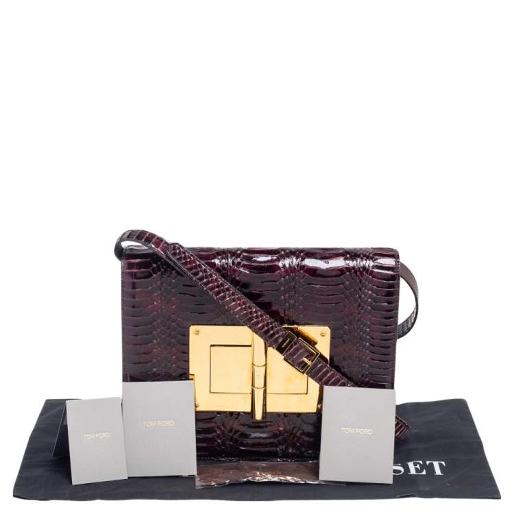 Pre Owned Tom Ford Burgundy Snakeskin Large Natalia Shoulder Bag