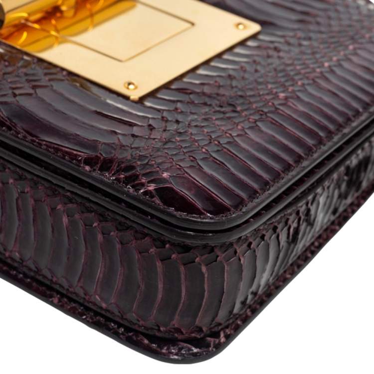 Pre Owned Tom Ford Burgundy Snakeskin Large Natalia Shoulder Bag