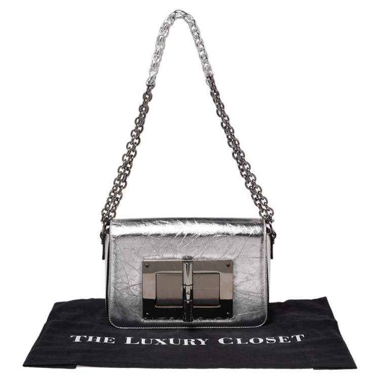 Pre Owned Tom Ford Metallic Silver Crackled Leather Natalia Shoulder Bag
