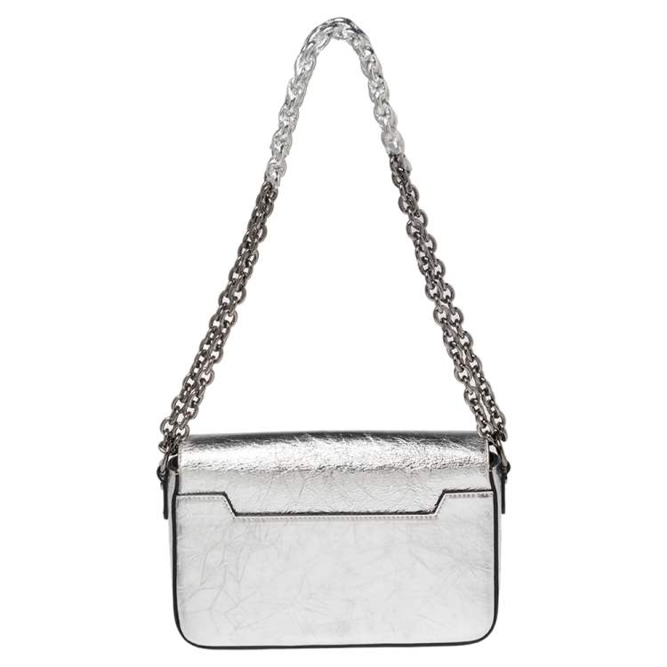 Pre Owned Tom Ford Metallic Silver Crackled Leather Natalia Shoulder Bag