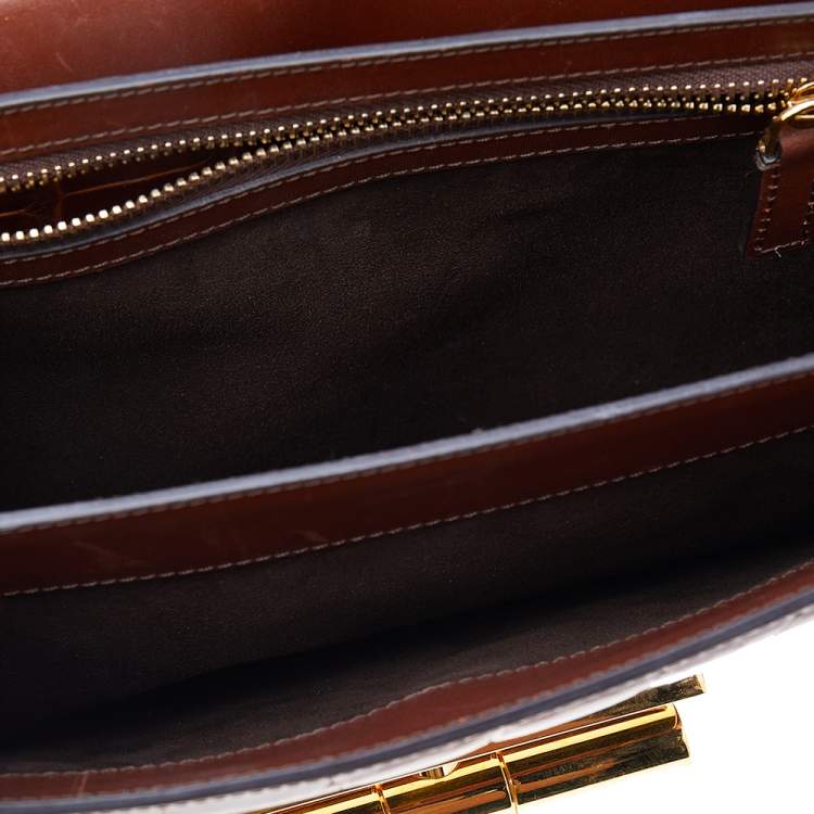 Pre Owned Tom Ford Brown Croc Embossed Leather Large Natalia Shoulder Bag
