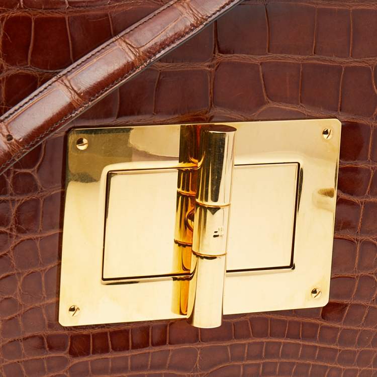 Pre Owned Tom Ford Brown Croc Embossed Leather Large Natalia Shoulder Bag