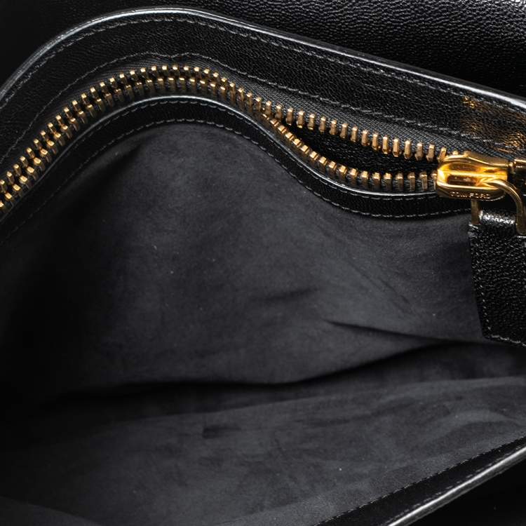 Pre Owned Tom Ford Black Pony Hair and Leather Flap Zipper Strap Shoulder Bag