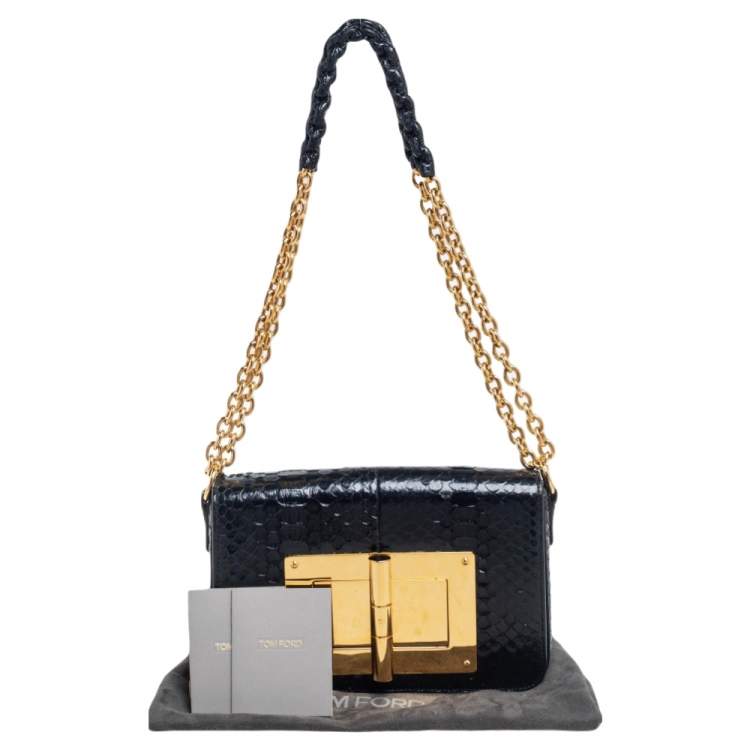 Pre Owned Tom Ford Black Python Medium Natalia Chain Shoulder Bag