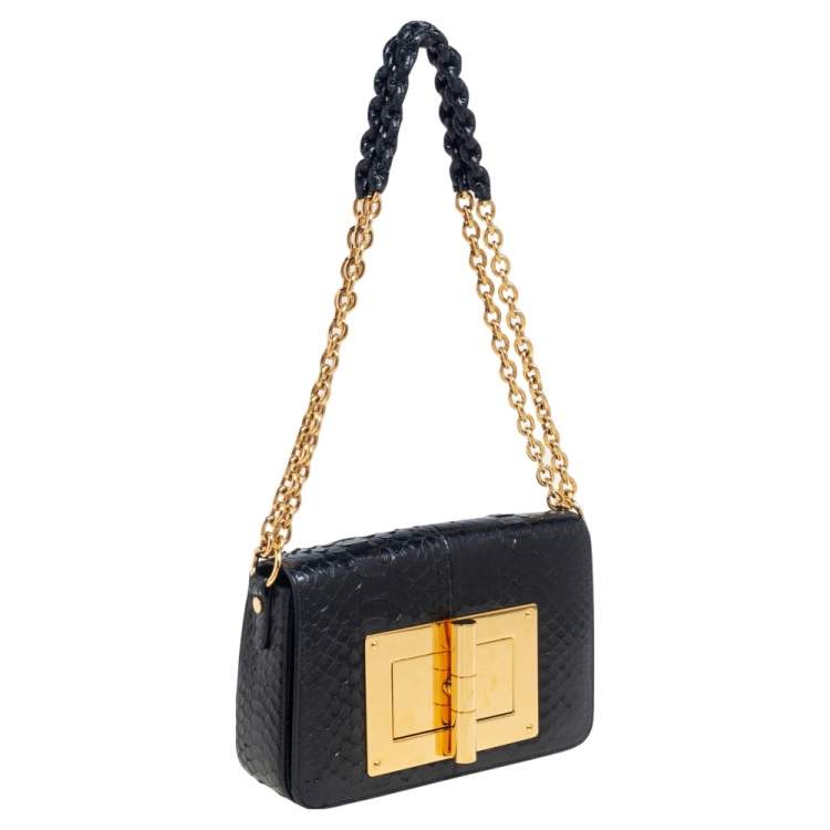 Pre Owned Tom Ford Black Python Medium Natalia Chain Shoulder Bag