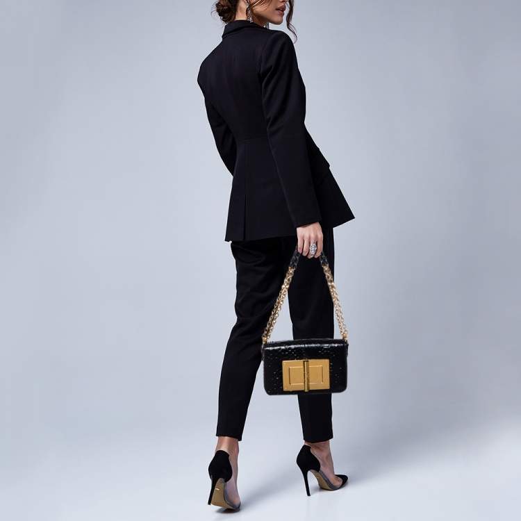 Pre Owned Tom Ford Black Python Medium Natalia Chain Shoulder Bag