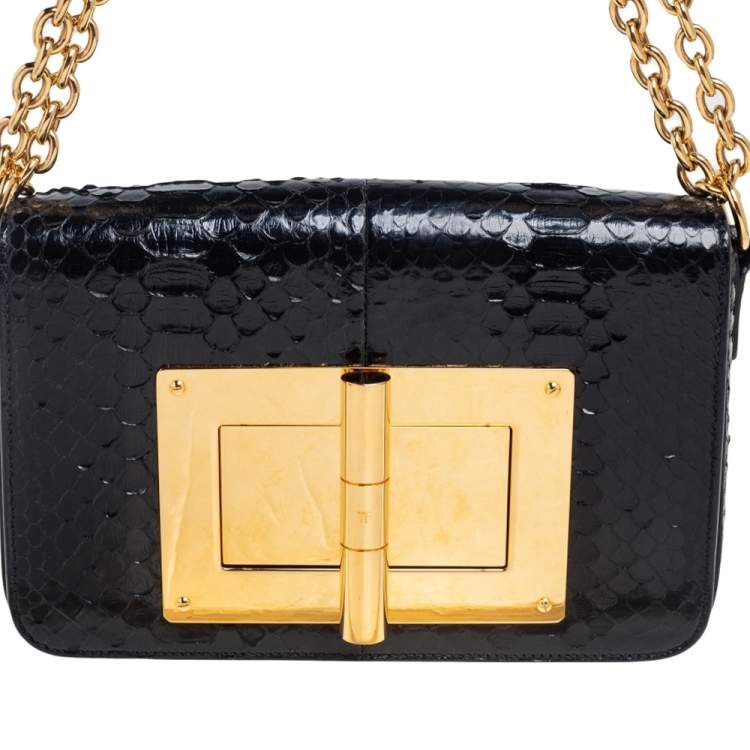 Pre Owned Tom Ford Black Python Medium Natalia Chain Shoulder Bag