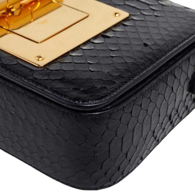 Pre Owned Tom Ford Black Python Medium Natalia Chain Shoulder Bag