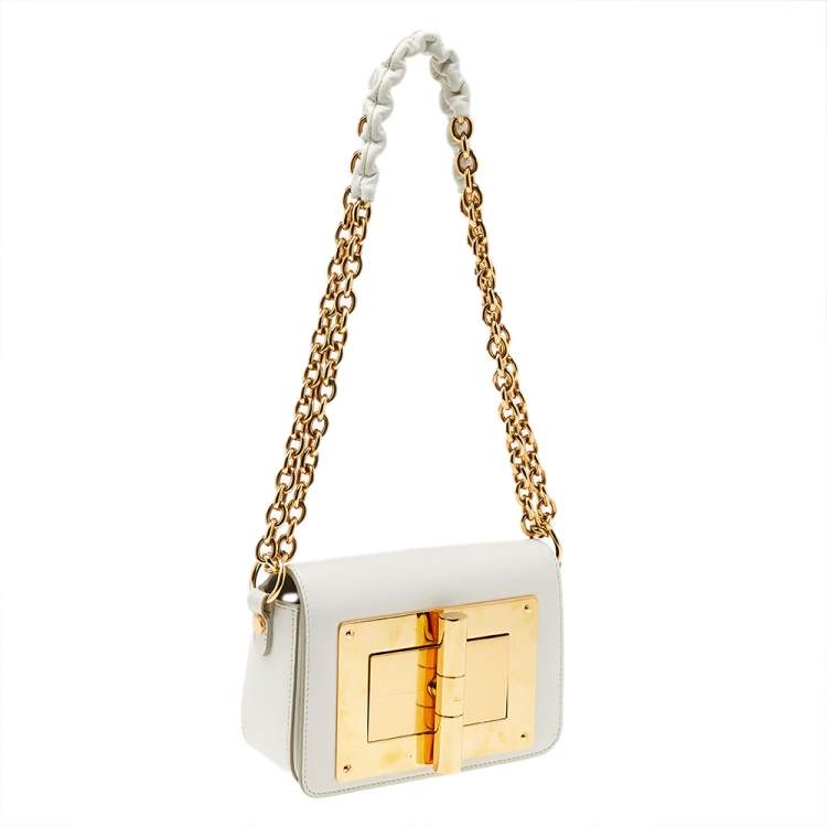 Pre Owned Tom Ford White Leather Small Natalia Chain Shoulder Bag