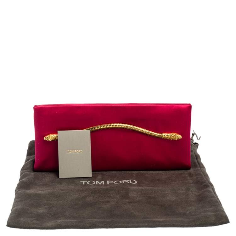Pre Owned Tom Ford Pink Satin Snakehead Clutch 