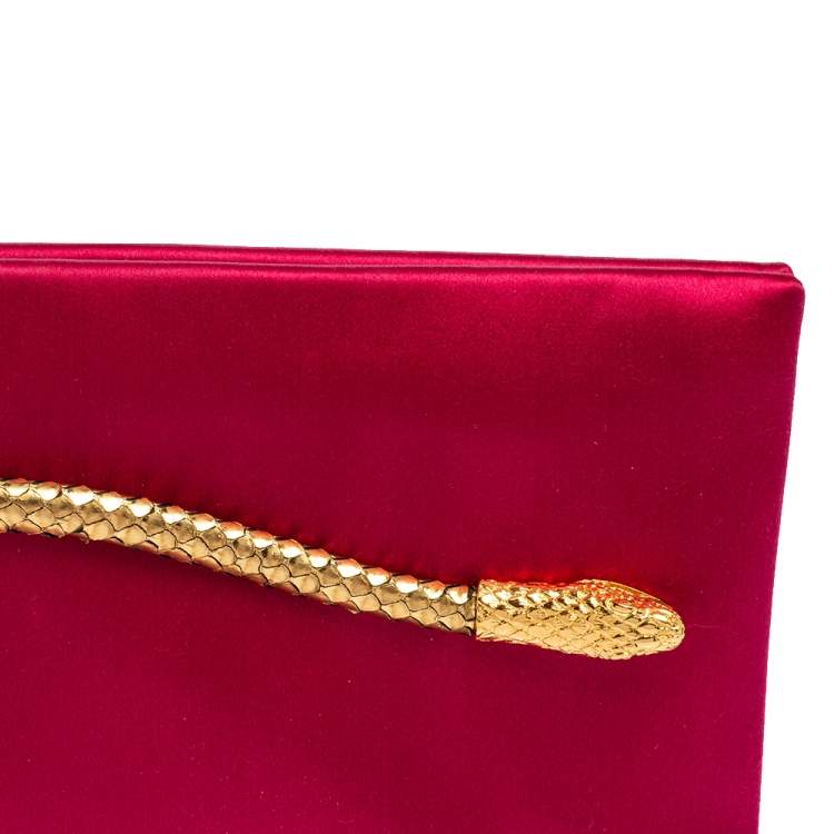 Pre Owned Tom Ford Pink Satin Snakehead Clutch 