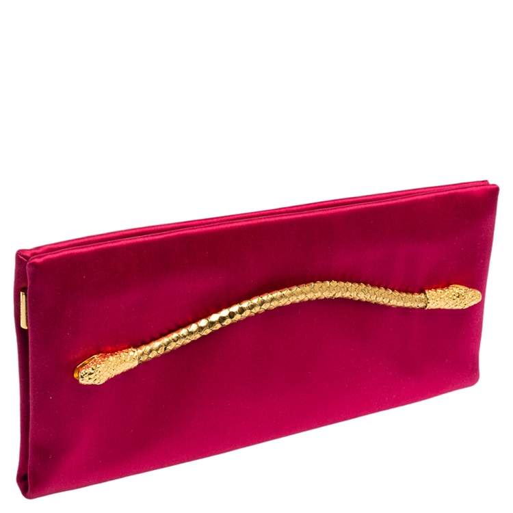 Pre Owned Tom Ford Pink Satin Snakehead Clutch 
