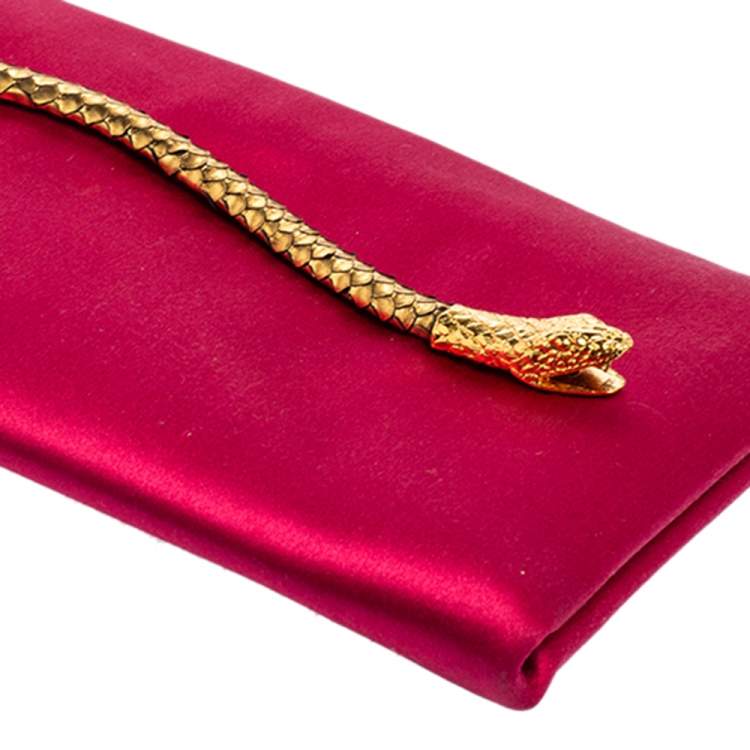 Pre Owned Tom Ford Pink Satin Snakehead Clutch 