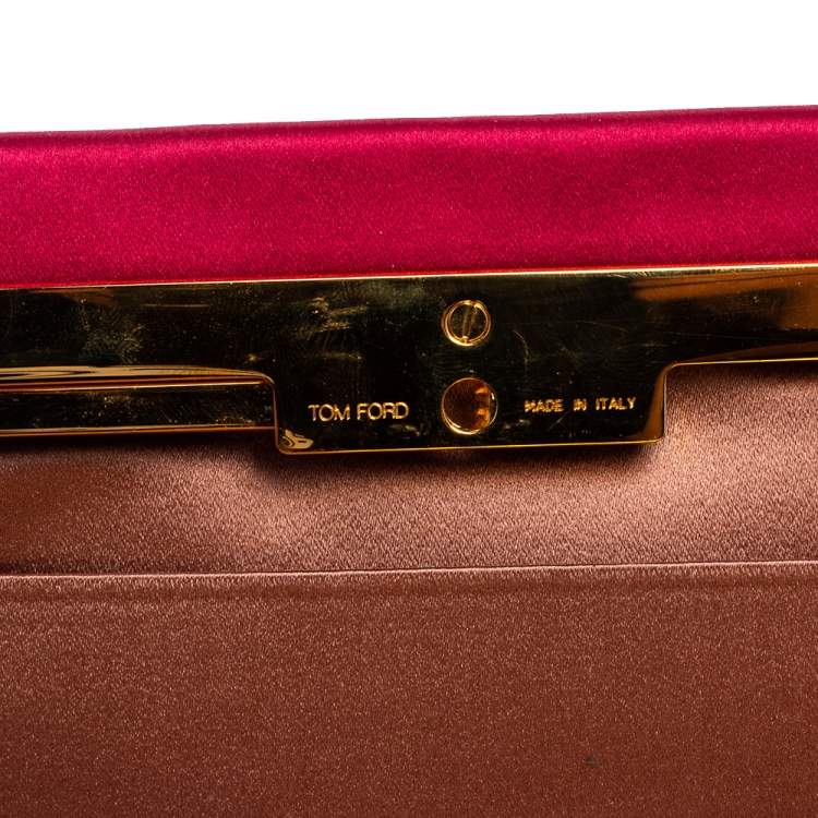 Pre Owned Tom Ford Pink Satin Snakehead Clutch 