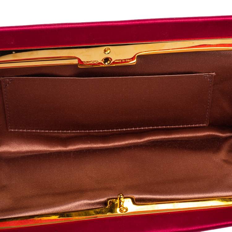 Pre Owned Tom Ford Pink Satin Snakehead Clutch 