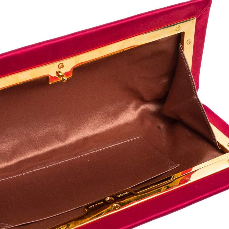 Pre Owned Tom Ford Pink Satin Snakehead Clutch 