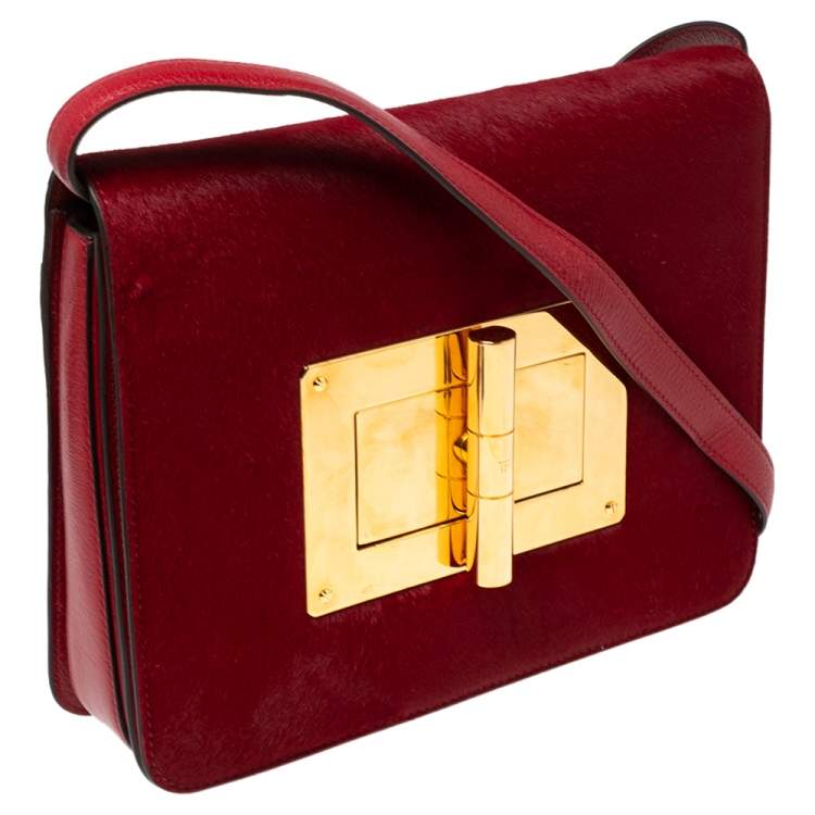 Pre Owned Tom Ford Red Calf Hair and Leather Natalia Crossbody Bag