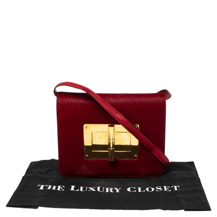 Pre Owned Tom Ford Red Calf Hair and Leather Natalia Crossbody Bag