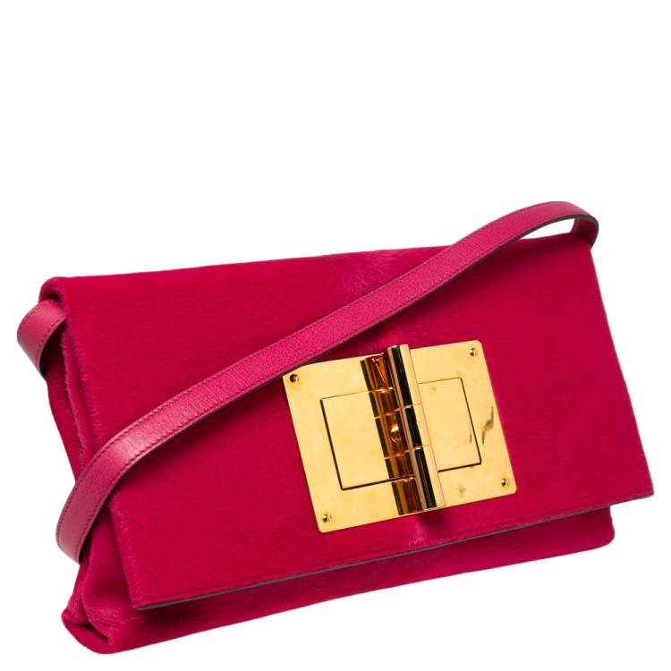 Pre Owned Tom Ford Pink Calf Hair Natalia Convertible Clutch