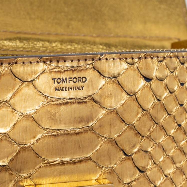 Pre Owned Tom Ford Gold Python Leather Natalia Wallet On Chain