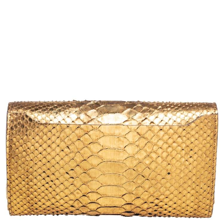 Pre Owned Tom Ford Gold Python Leather Natalia Wallet On Chain