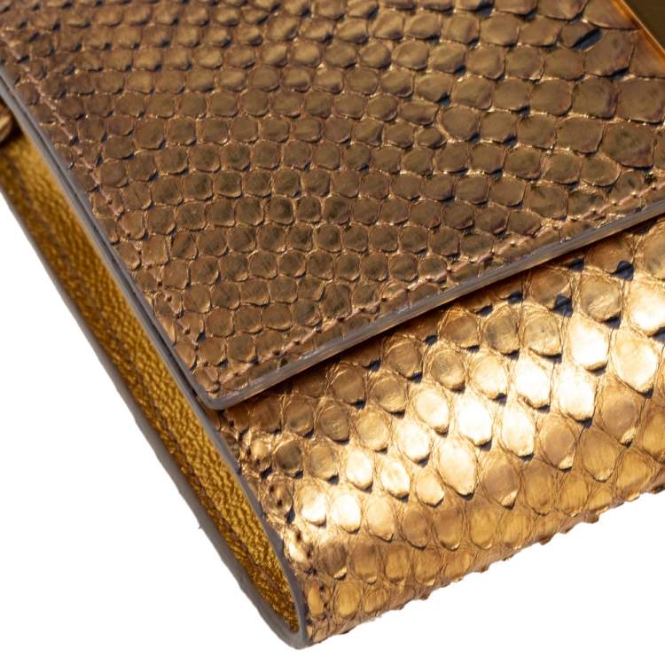 Pre Owned Tom Ford Gold Python Leather Natalia Wallet On Chain