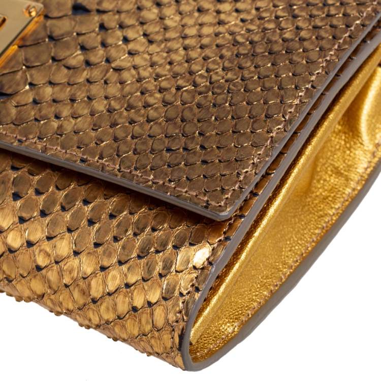Pre Owned Tom Ford Gold Python Leather Natalia Wallet On Chain