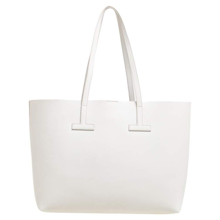 Pre Owned Tom Ford White Leather Small T Tote