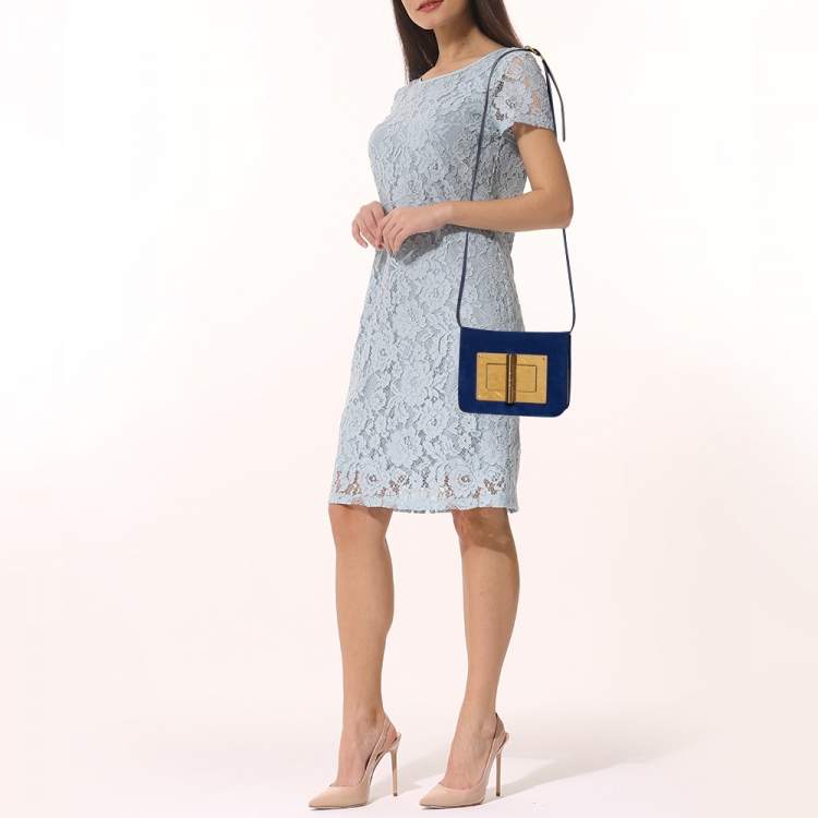 Pre Owned Tom Ford Royal Blue Suede and Leather Small Natalia Shoulder Bag