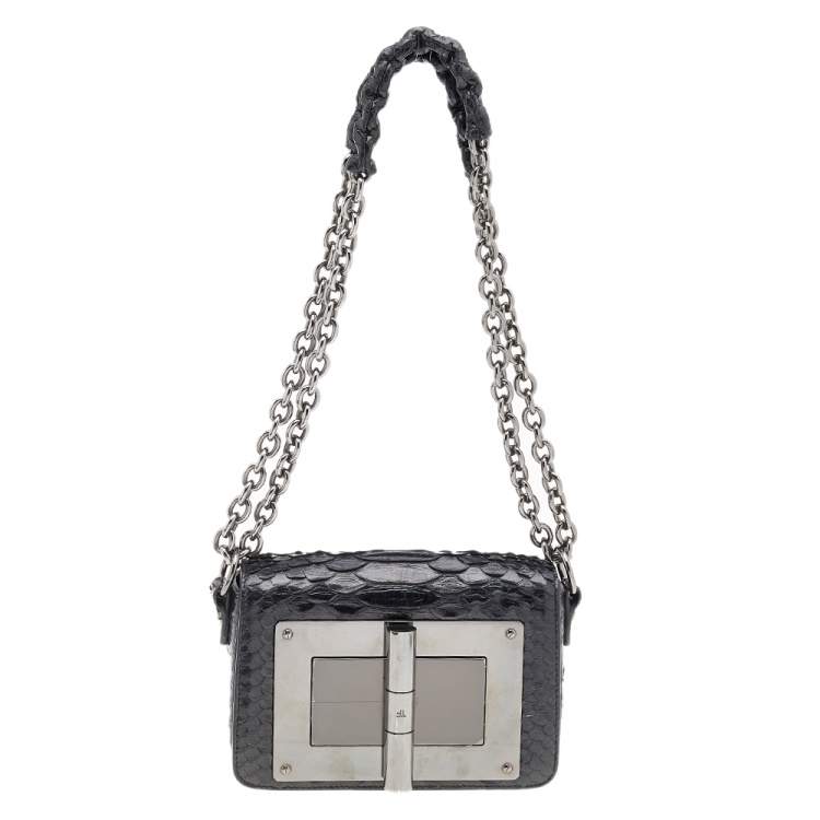 Tom Ford Large Python Natalia Chain Shoulder Bag In Silver