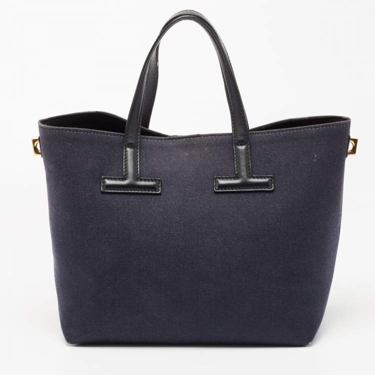 Pre Owned Tom Ford Blue/Black Denim and Leather Tara Tote