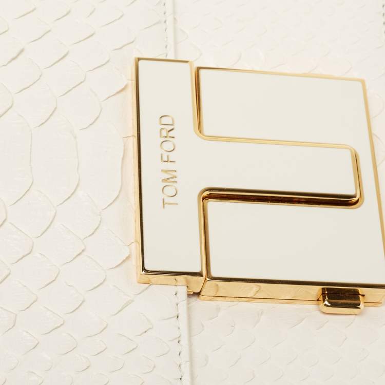 Pre Owned Tom Ford White Python T Clasp Flap Shoulder Bag