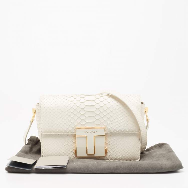 Pre Owned Tom Ford White Python T Clasp Flap Shoulder Bag