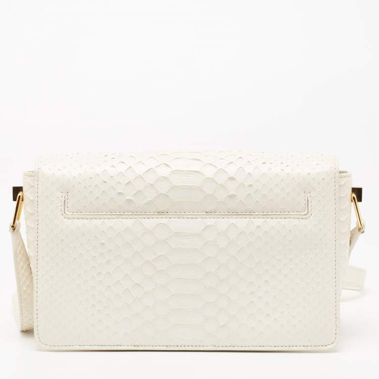 Pre Owned Tom Ford White Python T Clasp Flap Shoulder Bag