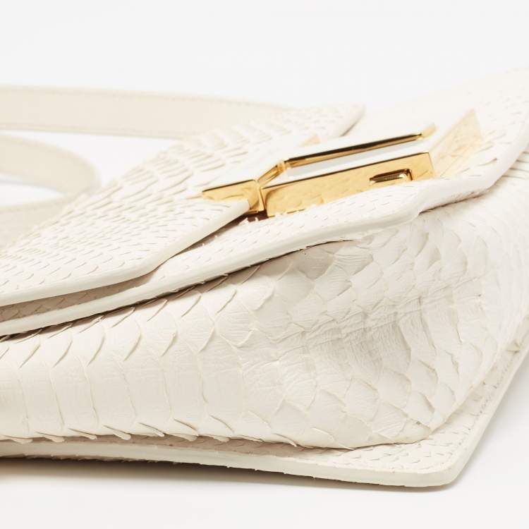 Pre Owned Tom Ford White Python T Clasp Flap Shoulder Bag