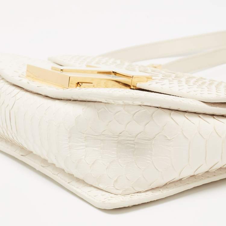 Pre Owned Tom Ford White Python T Clasp Flap Shoulder Bag