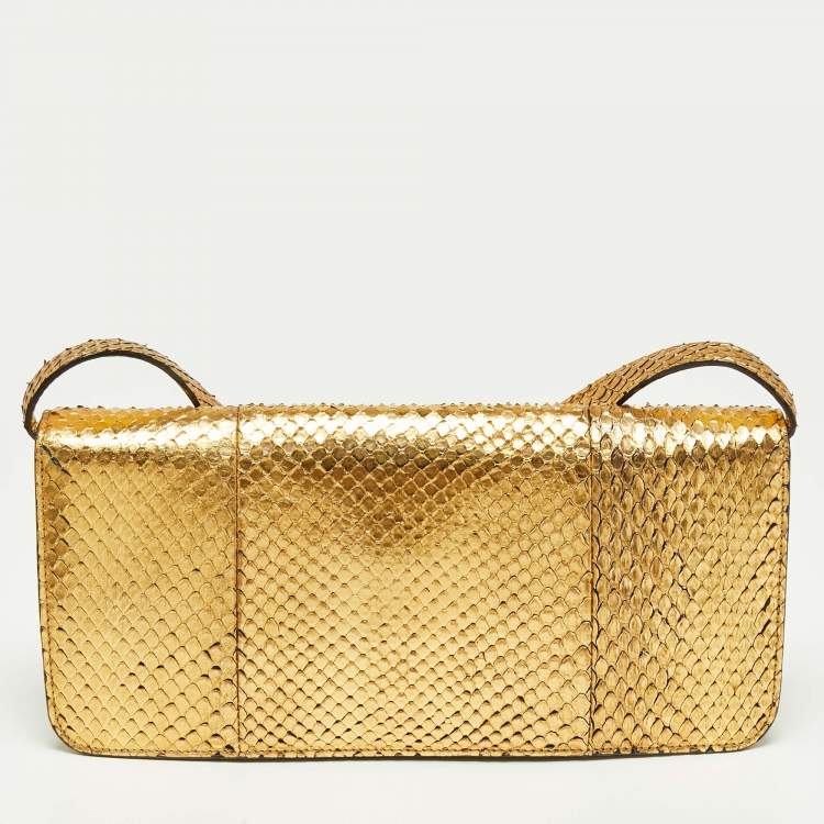 Pre Owned Tom Ford Gold Python Natalia East West Shoulder Bag