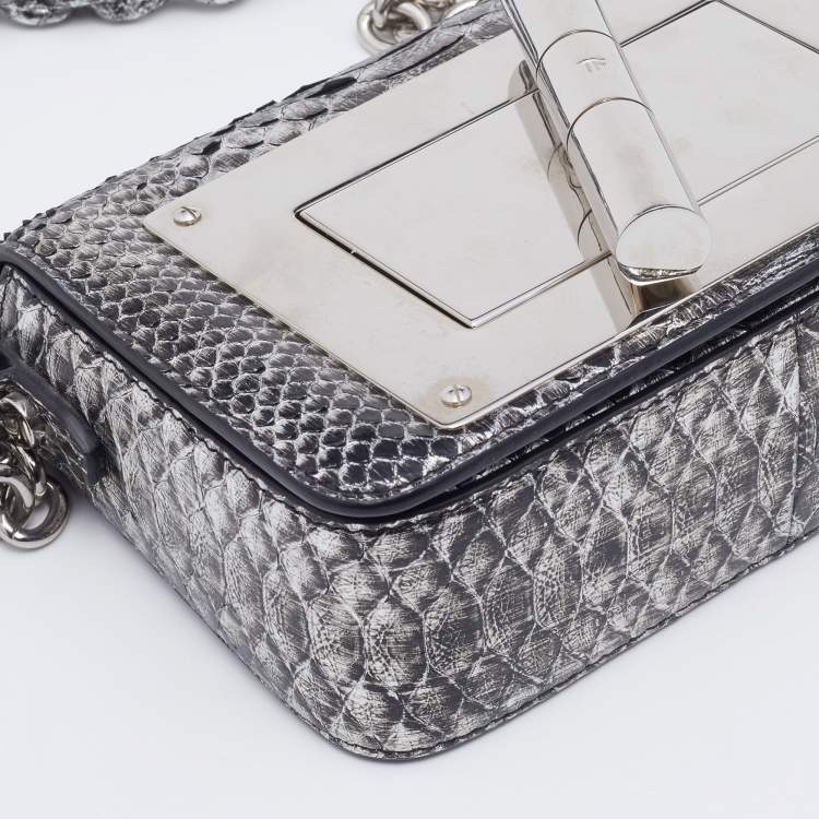 Pre Owned Tom Ford Metallic Silver Python Mini Chain Natalia Shoulder Bag