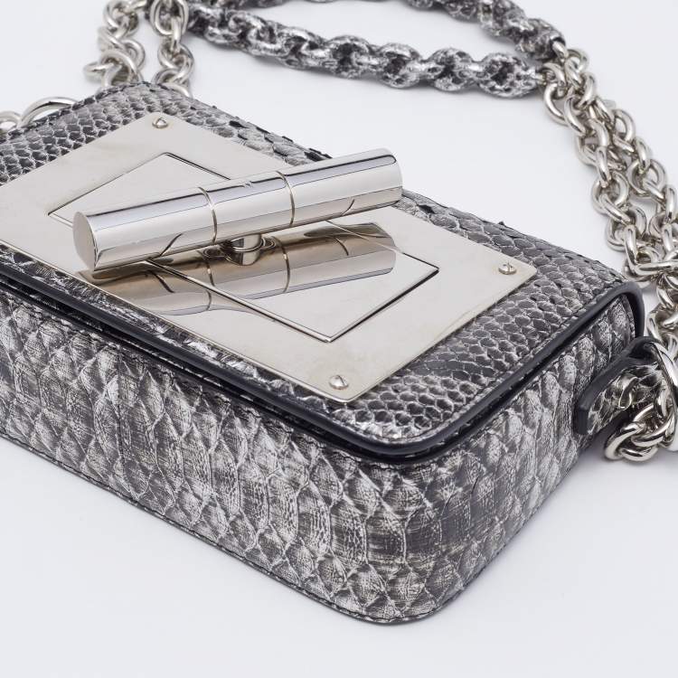 Pre Owned Tom Ford Metallic Silver Python Mini Chain Natalia Shoulder Bag