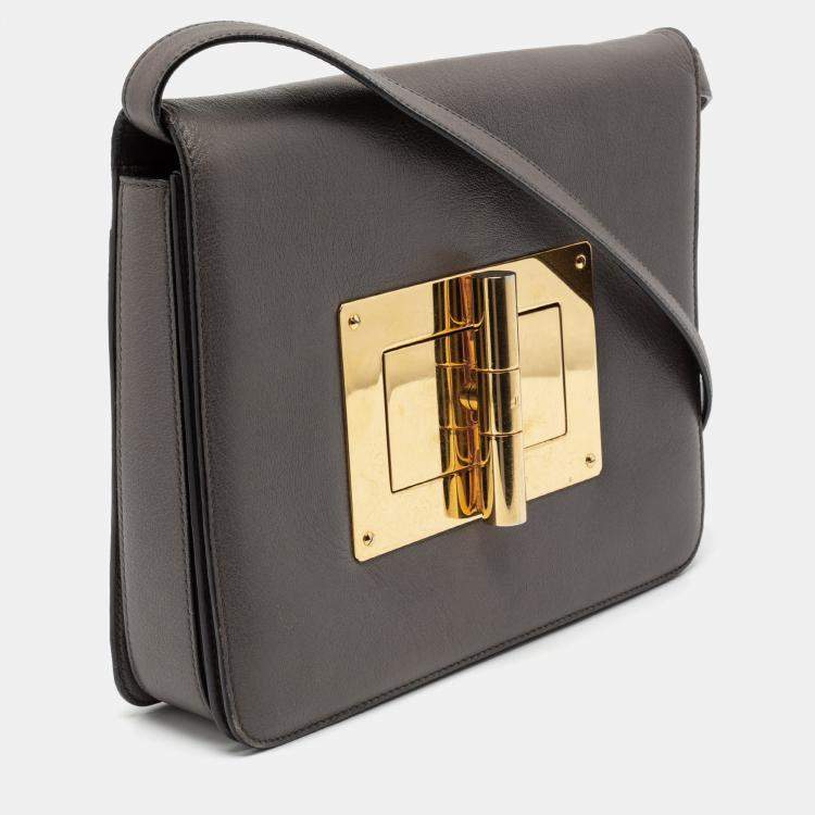Pre Owned Tom Ford Grey Leather Large Natalia Shoulder Bag