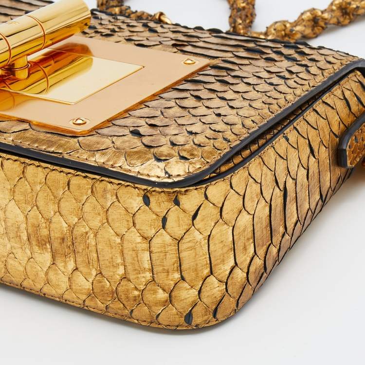 Pre Owned Tom Ford Gold Python Medium Natalia Chain Shoulder Bag